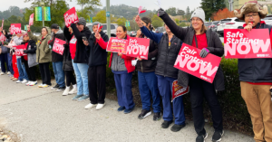 MarinHealth nurses in line with signs 