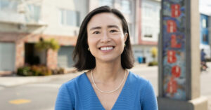 National Nurses United Backs Connie Chan for Californias 11th District - USA Works Congressional Connie Chan outside, smiling