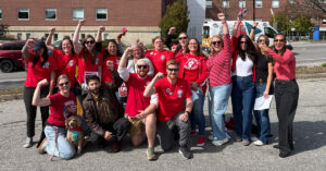Nurses Celebrate Union Victory at Central Maine Medical Center Rally - USA Works - USA Works Group of nurses outside hospital, smiling, with raised fists