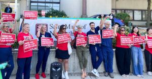 Prime RNs and Healthcare Workers to Strike for Safe Staffing - USA Works - USA Works Nurses on picket line outside hospital